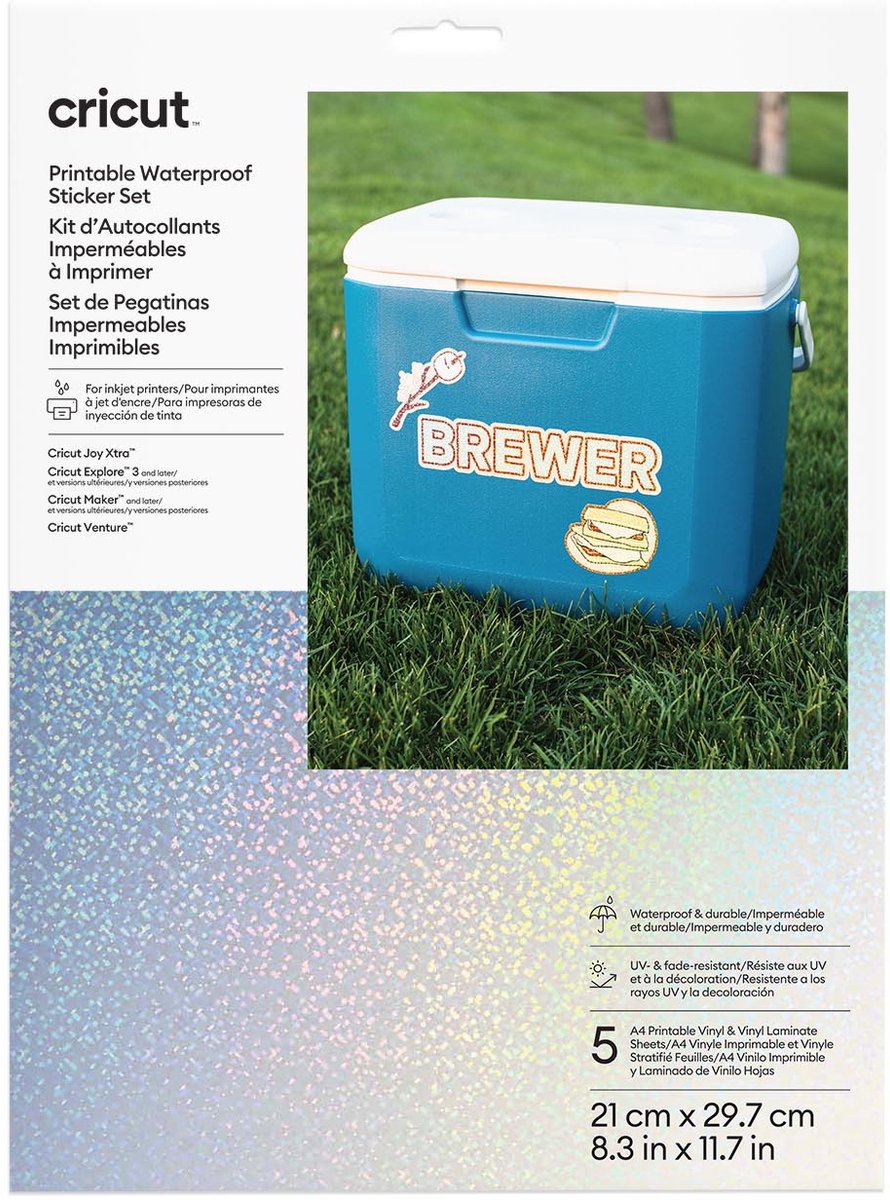 Cricut™ druckbares wasserfestes holografisches Aufkleber-Set – A4 (5er-Pack)