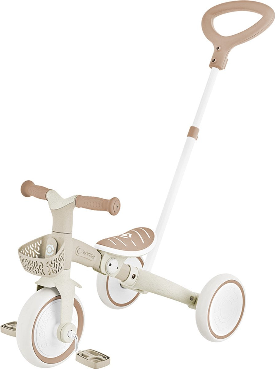 Globber 3in1 Dreirad und Heimtrainer – Lerndreirad – 12 bis 36 Monate – recycelter Kunststoff – Sandfarbe