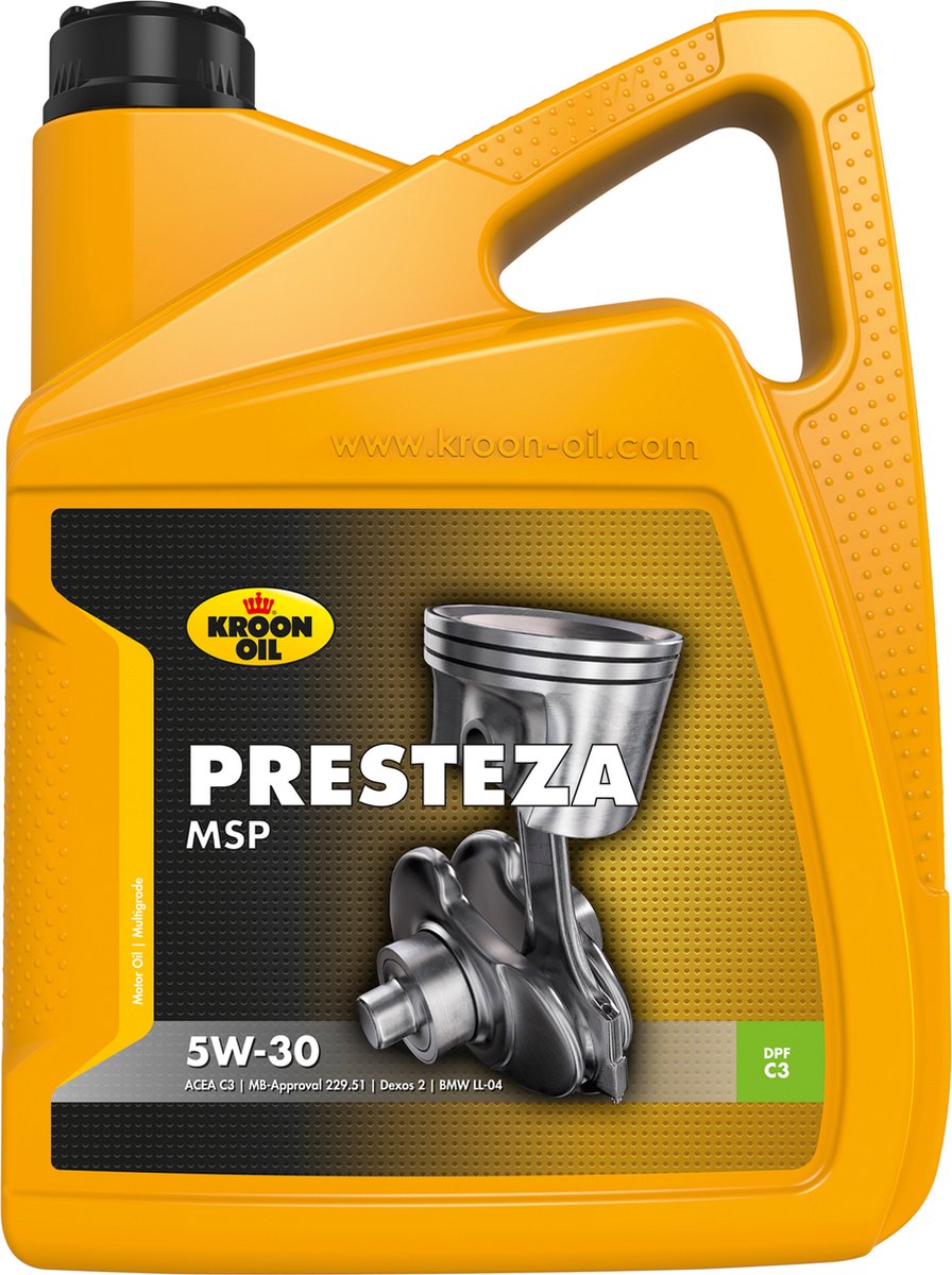 Kroon-Oil Crown Oil – Presteza MSP 5W-30 – synthetisches Longlife-Motoröl – 5 Liter – transparent