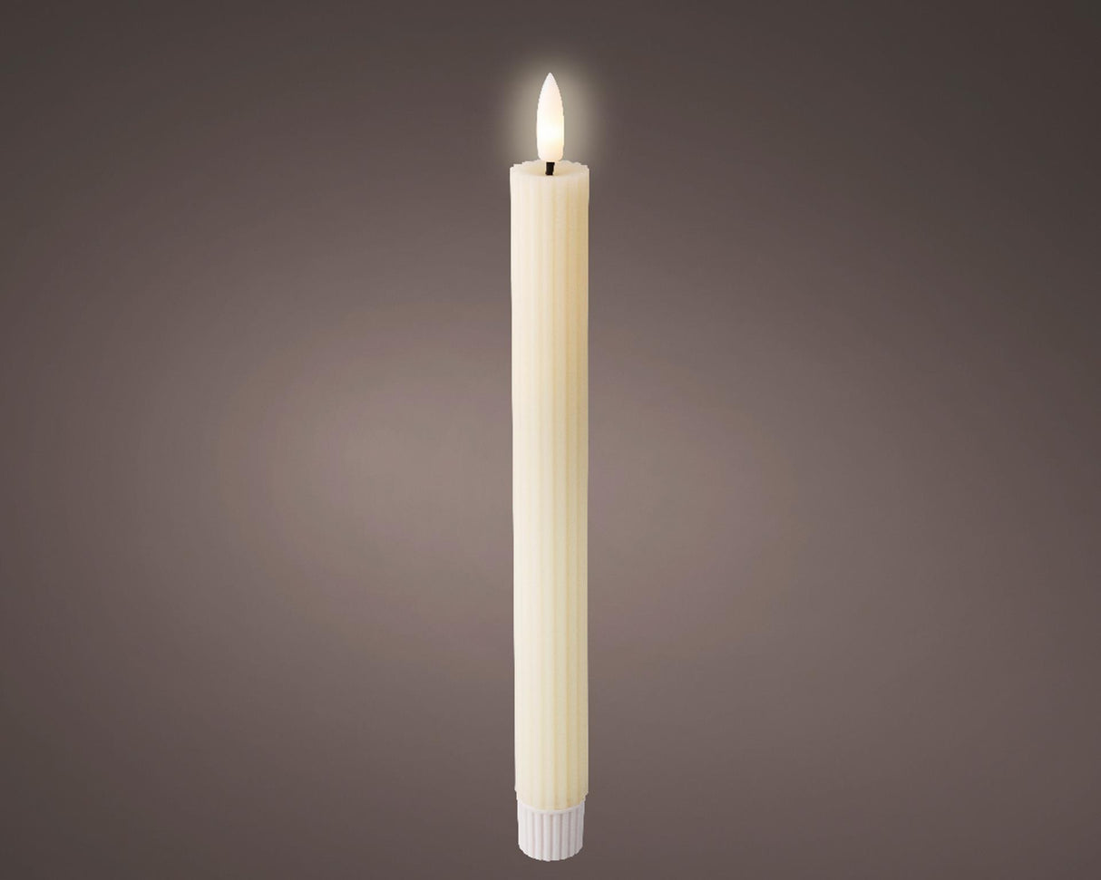 Lumineo Tafelkerze LED gerippt 24cm creme 2 Stk.