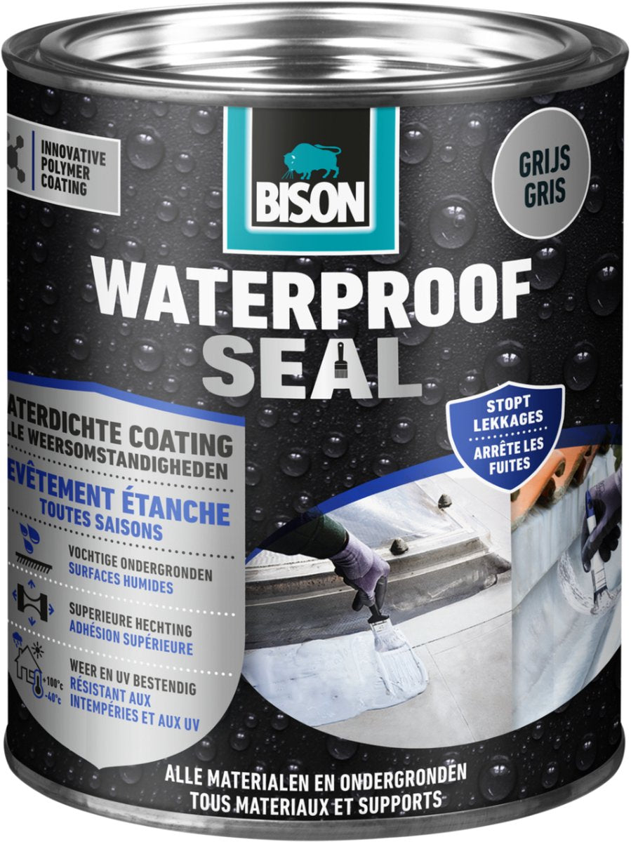 Bison Wasserabdichtung grau 1 kg, wasserdichte Beschichtung, für alle Wetterbedingungen, Abdichtung, Dachübergänge, Carports, Wohnwagen, Dachrinnen, Dach, Wohnmobile