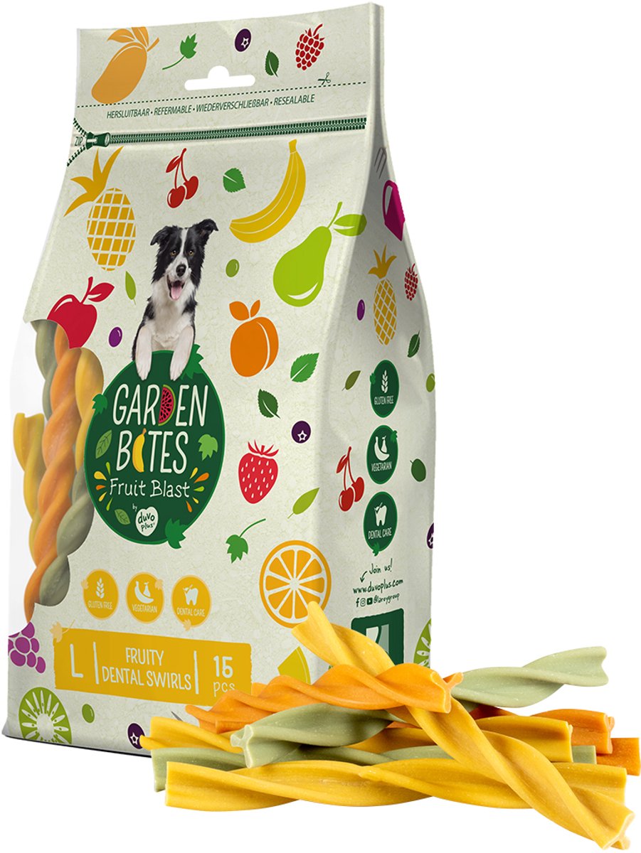 Garden Bites duvoplus – fruchtige Dental Swirls Hundesnacks – Hundeleckerlis – vegetarisch, glutenfrei – groß 15 Stück