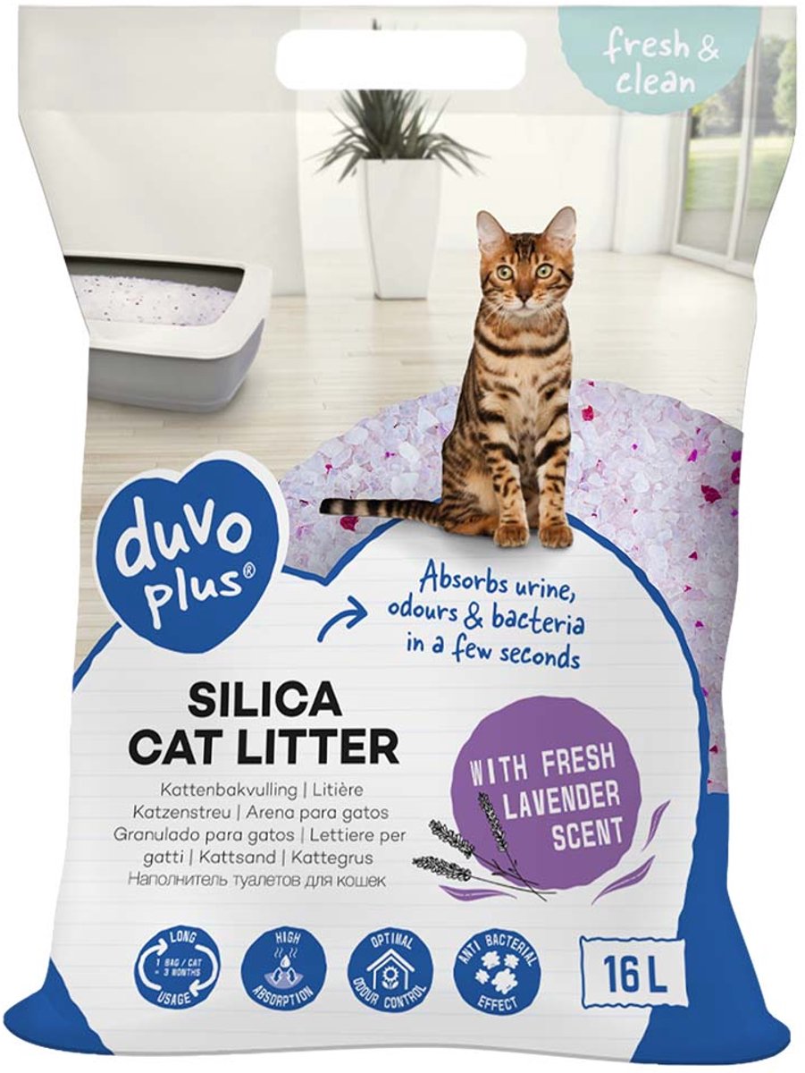 Duvo plus fresh clean Katzenstreu Premium Silica Lavendel für Katzentoiletten 16l 6,3kg