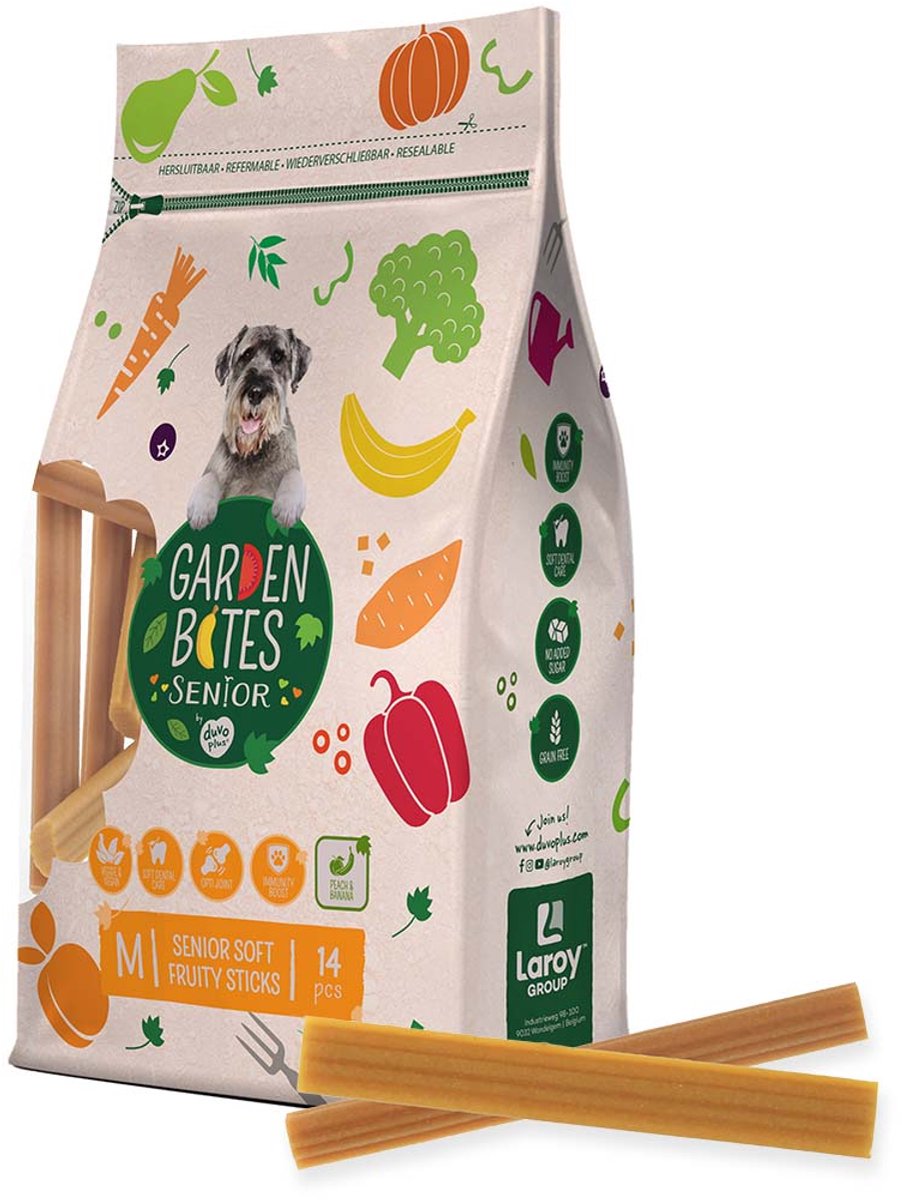 Garden Bites duvoplus – weiche, fruchtige Sticks Hundesnacks – Hundeleckerlis – vegetarisch, glutenfrei – Senior mittel 14 Stück