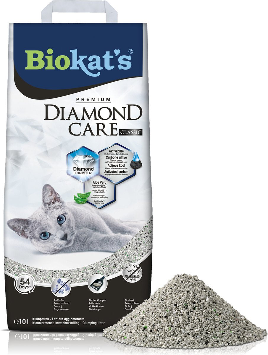 Biokat's Diamond Care Classic – 10 l – Katzenstreu – klumpend – ohne Geruch – Aktivkohle