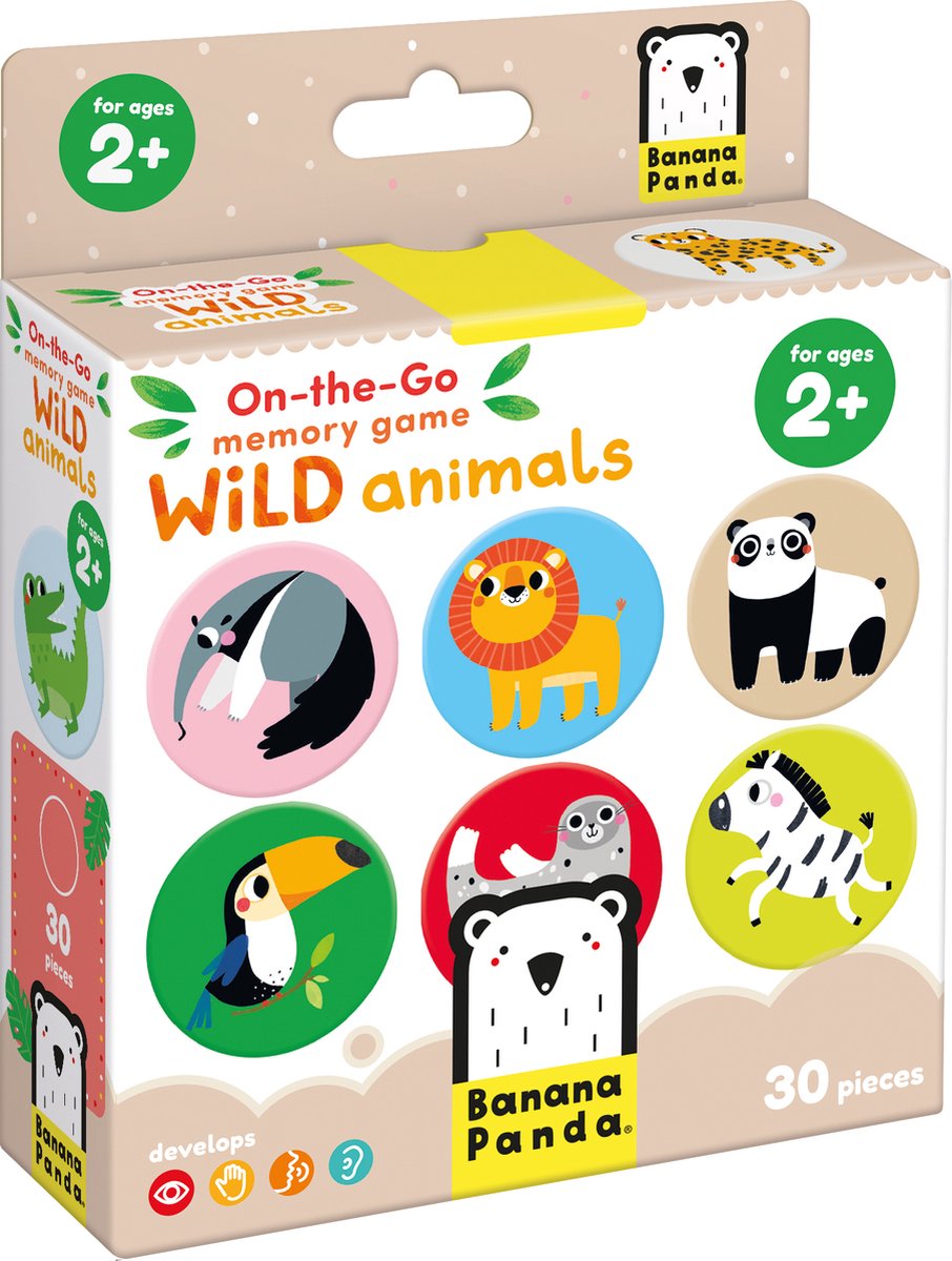 Bananen-Panda-Notizspiel für unterwegs, wilde Tiere 2+
