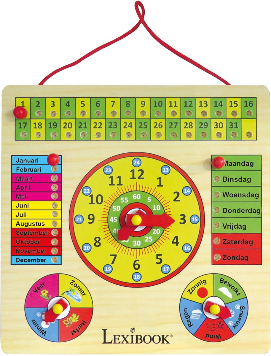 Lexibook Bio Toys Holzkalender mit Uhr auf Niederländisch – Holzspielzeug