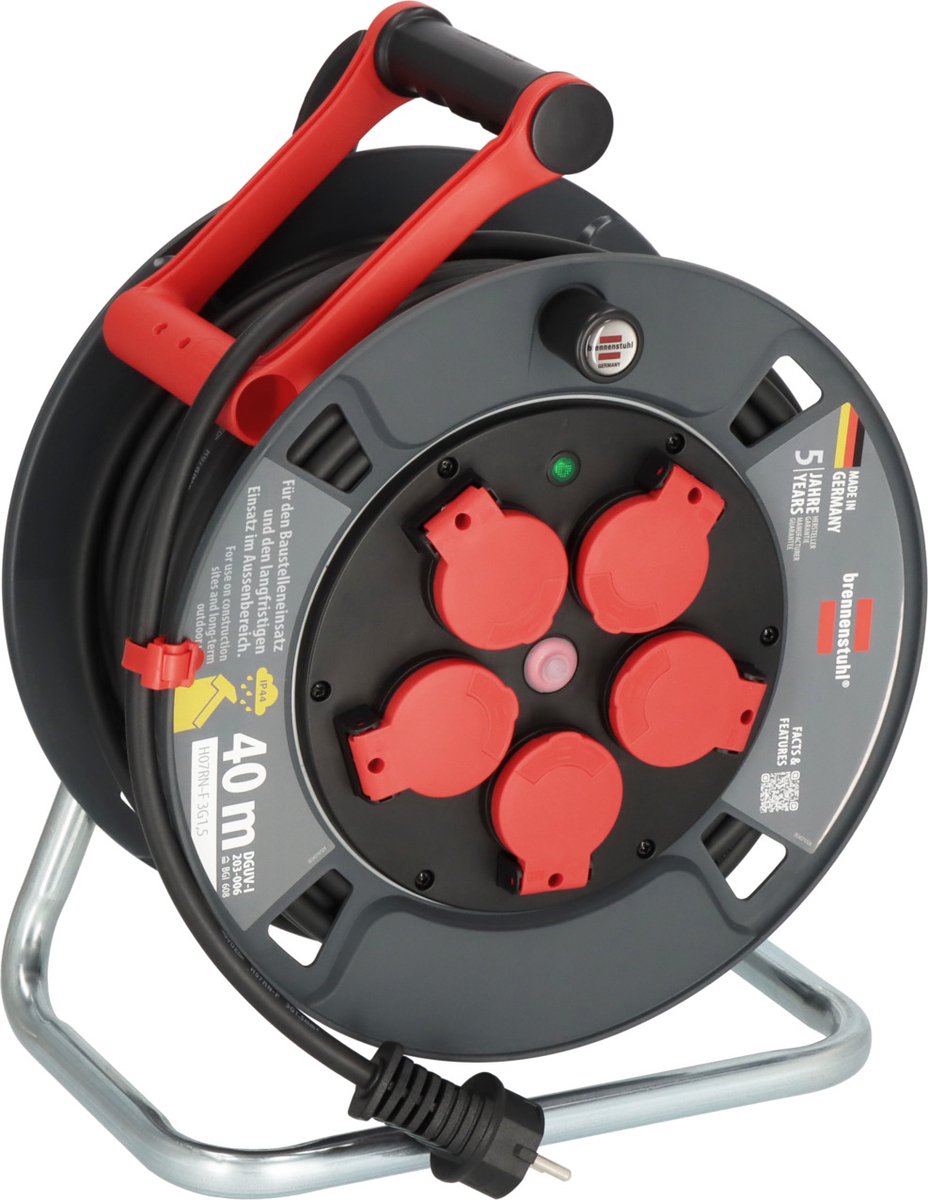 Brennerstuhl Profi-Kabeltrommel 300 ku 4100 (40m Kabel in Schwarz, aus Spezialkunststoff, für den Einsatz auf Baustellen und den dauerhaften Außeneinsatz, hergestellt in Deutschland)