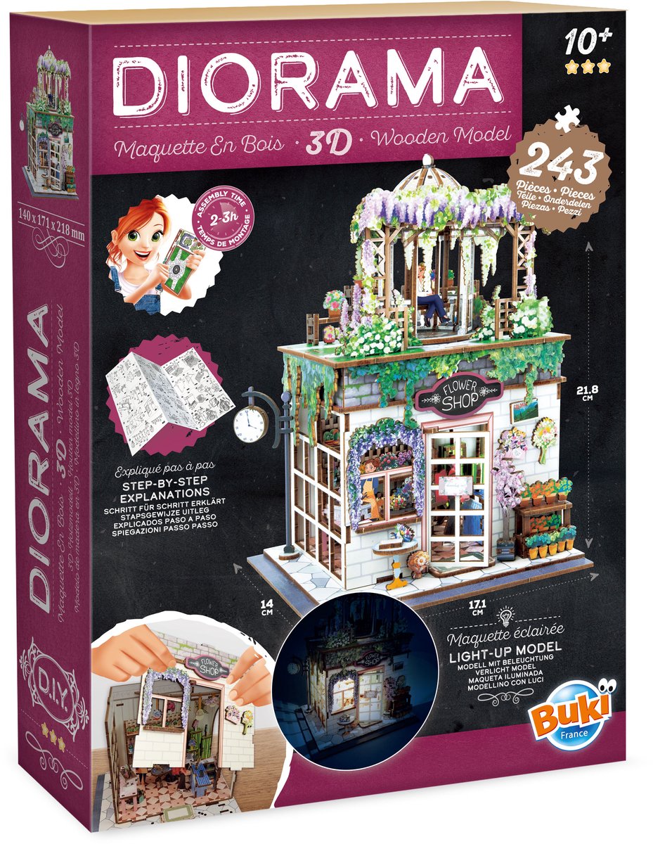 Buki France Buki – Holzmodellbausatz-Diorama – Blumenladen-Thema