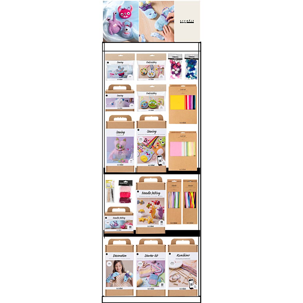 Bodendisplay der Firma Creativ, montiert, Kategorie, Garn und Nähen, Kinder, H: 1580 mm, L: 600 mm, B: 400 mm, 122 Einheiten. 1 Stück