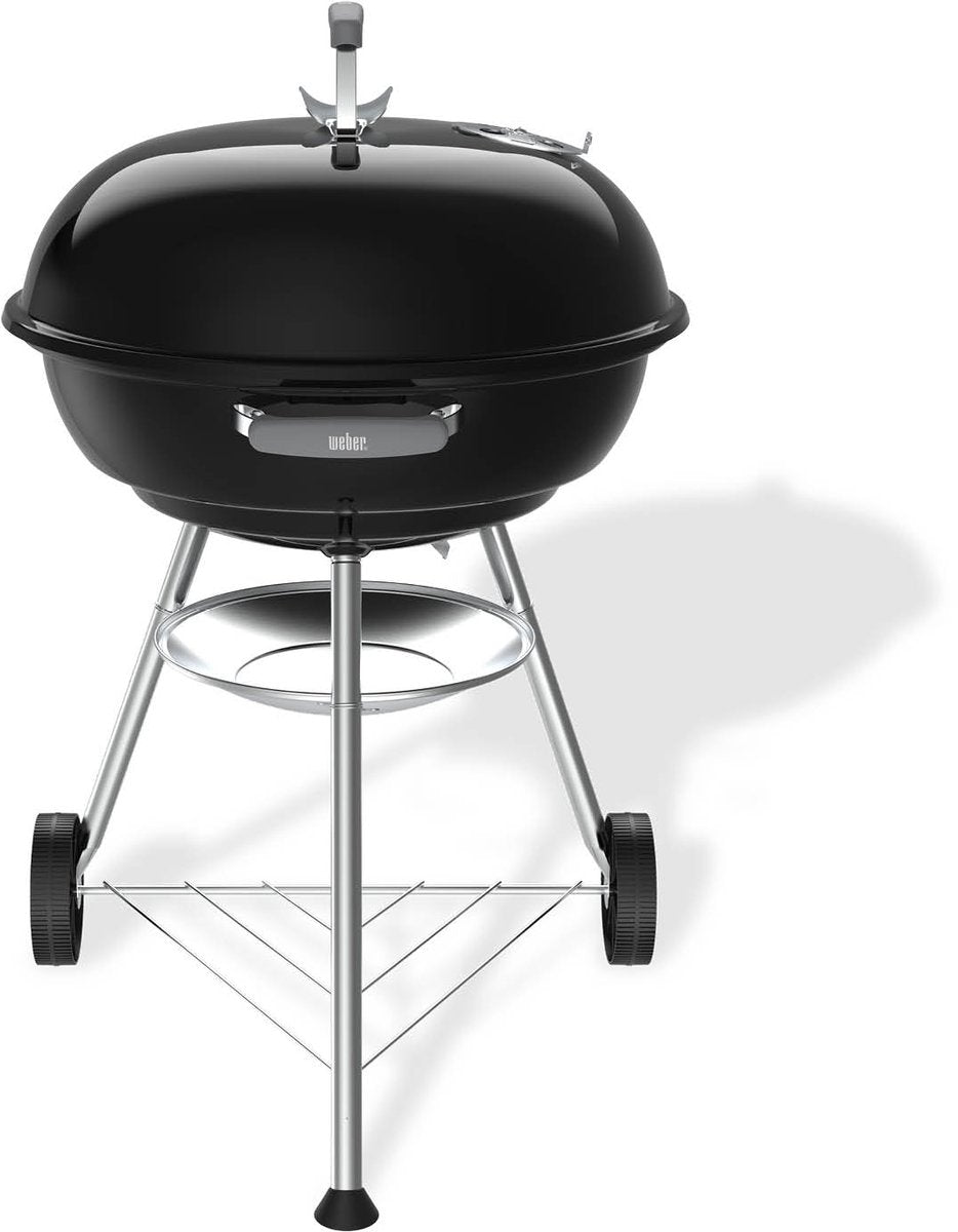 Kompakter Weber-Wasserkocher – Grillrost ø 57 cm – Holzkohlegrill – Schwarz – Ascheauffangschale – 2 langlebige, wetterbeständige Räder – praktischer Deckelhaken – kratz- und rostbeständig