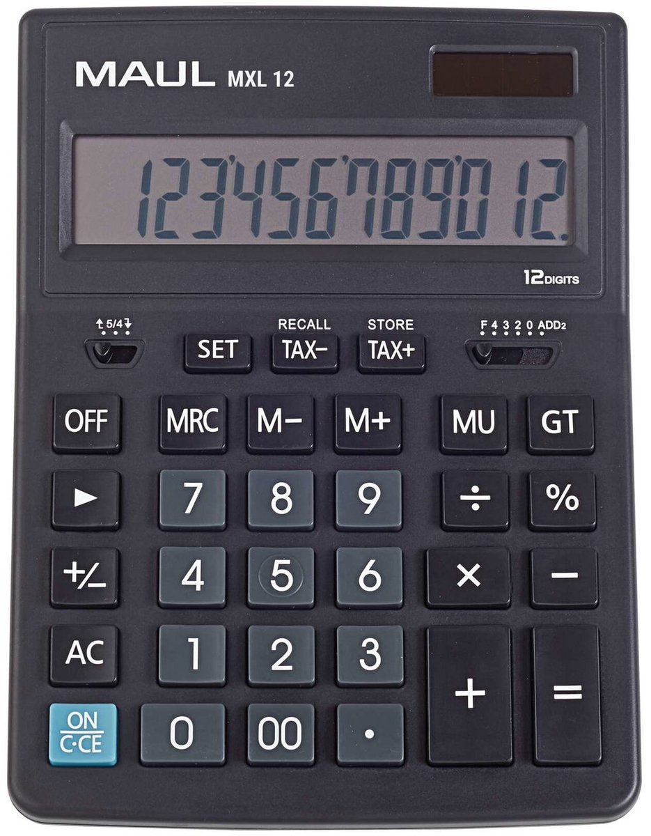 Maul Tischrechner MXL 12 LCD-Bildschirm 1-zeilig, 12 Ziffern Solarbatterie 20,5 x 15,5 x 3,5 cm schwarz