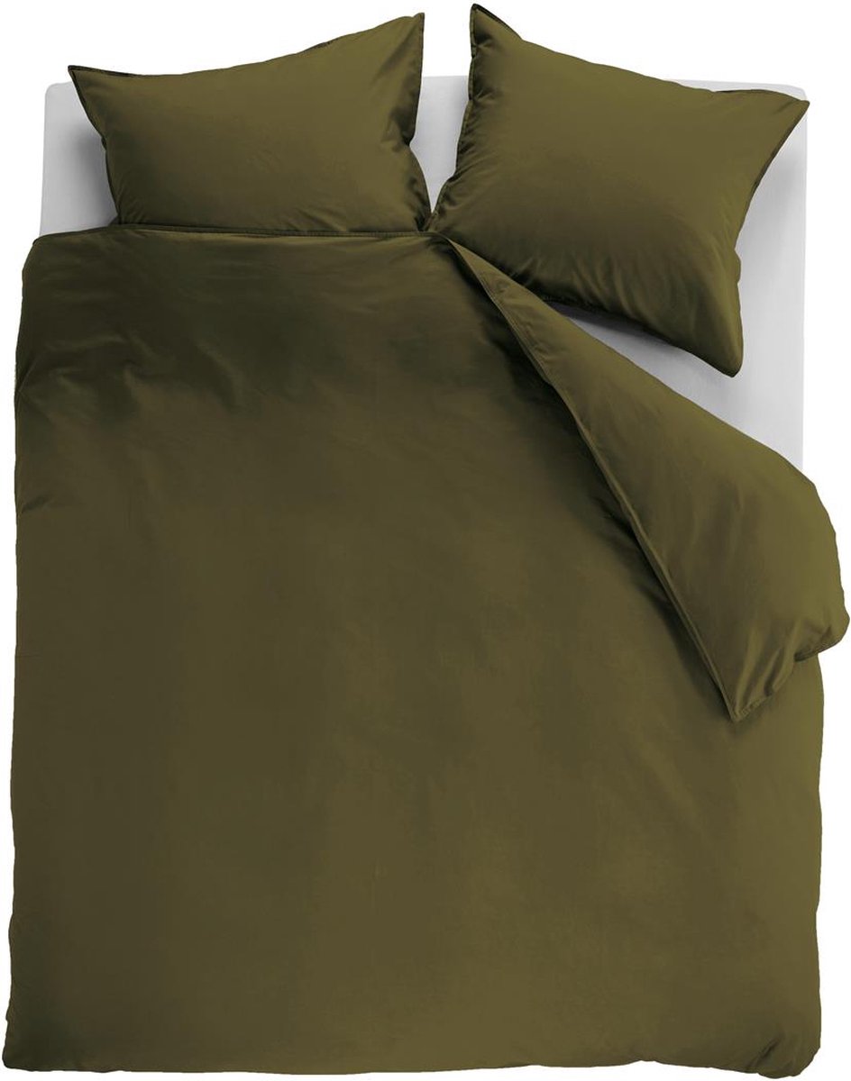 Ambiante cotton uni dekbedovertrek - effen - tweepersoons - 200x200 220 cm - olijfgroen