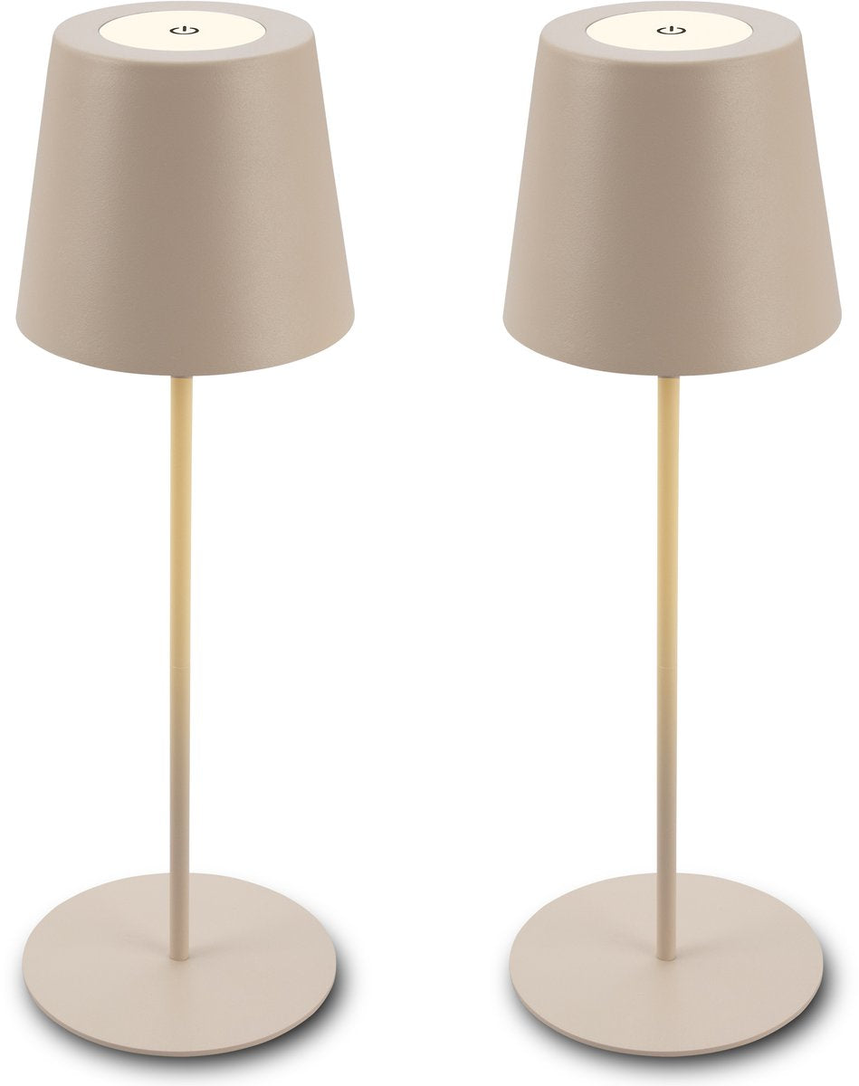 B.k.licht briloner kiki – 2er-Set Tischlampen wiederaufladbar – dimmbar – für drinnen und draußen – höhenverstellbar – warmweißes Licht – Beige