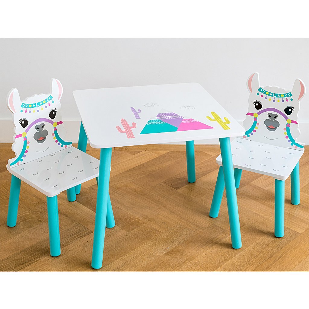 Lama-Holztisch mit 2 Stühlen