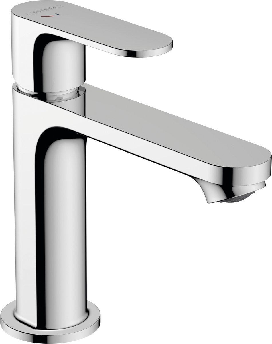 Hansgrohe rebris s – Waschtisch-Mischbatterie – Einhebelbedienung – Kaltstart-Energieeinsparung – Ecosmart+ Wassereinsparung – mit Ablaufgarnitur – Größe 110 mm – Chrom