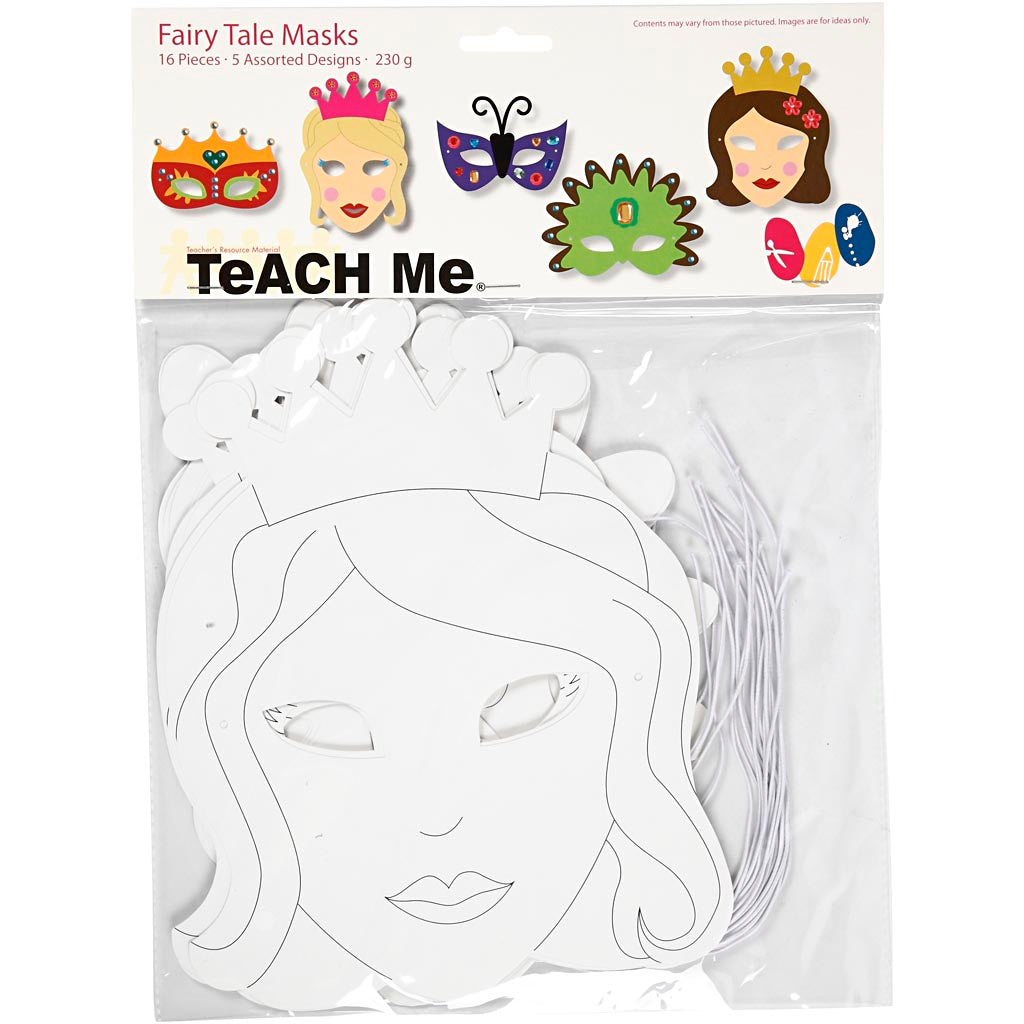 Creativ Company Märchenmasken, H: 13,5-25 cm, B: 17-25 cm, 230 g, weiß, 16 Stück 1 Box