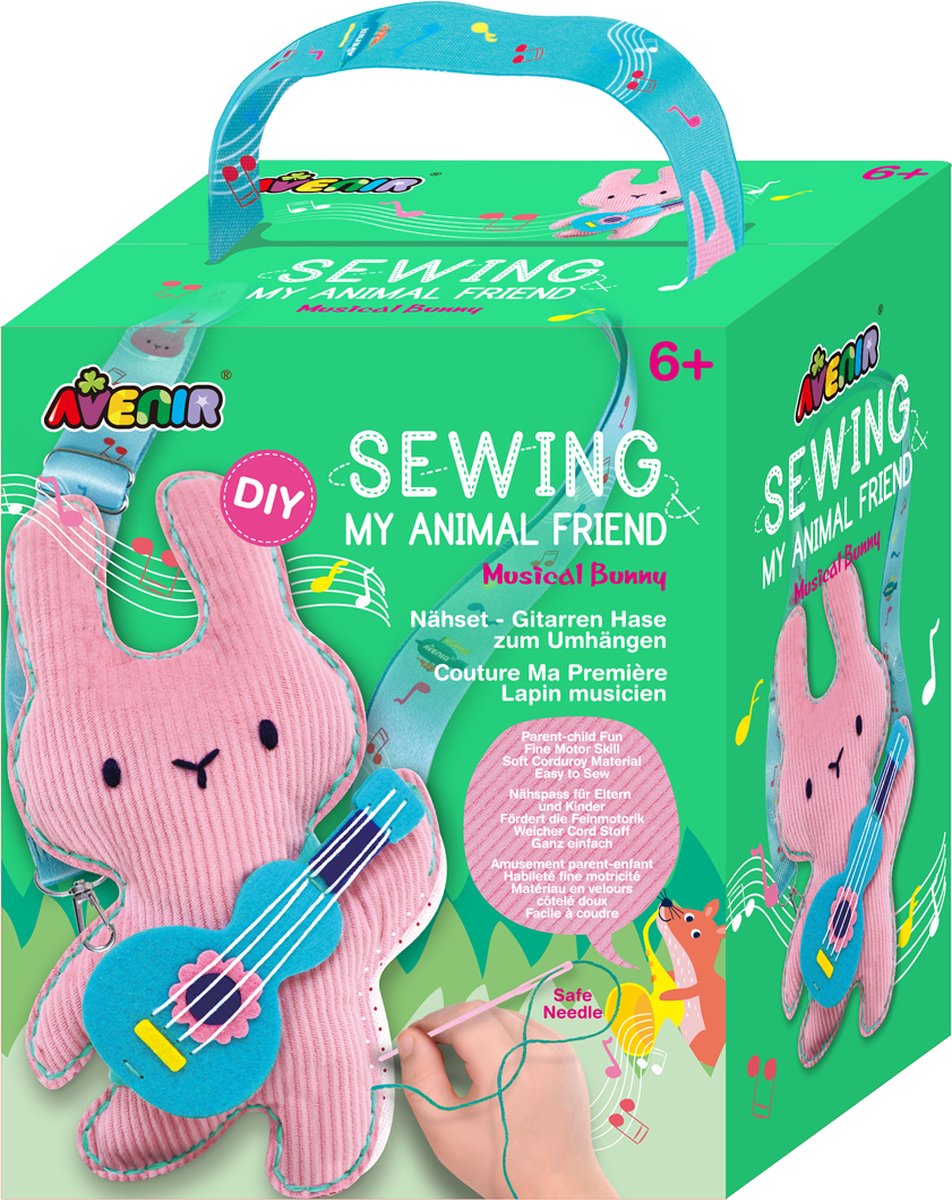 Avenir mein Tierfreund-Nähset – Hase mit Gitarre – 17,5 x 29 cm – mit verstellbarem Riemen – 6 Jahre