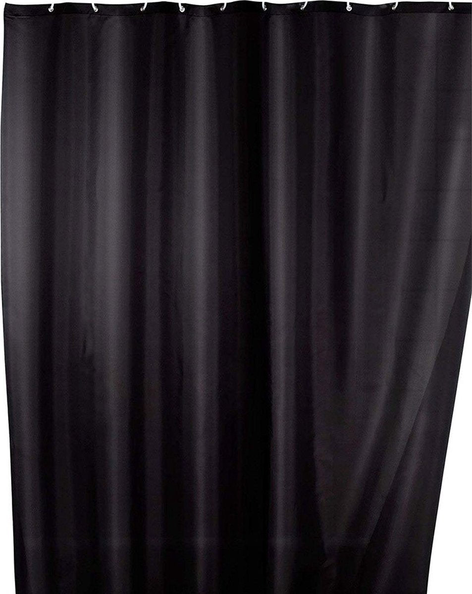 Wenko Anti-Pilz-Duschvorhang schwarz 180x200cm Polyester – inklusive Aufhängeringen – wasserdicht – waschbar – schnell trocknend