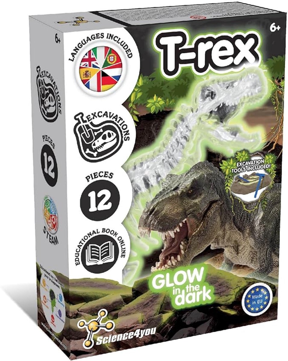 Science 4 You Science4You Glow in the Dark Fossil Excavation T-Rex – Dino Fossil Excavation Set – inklusive Meißelhammer – ab 6 Jahren