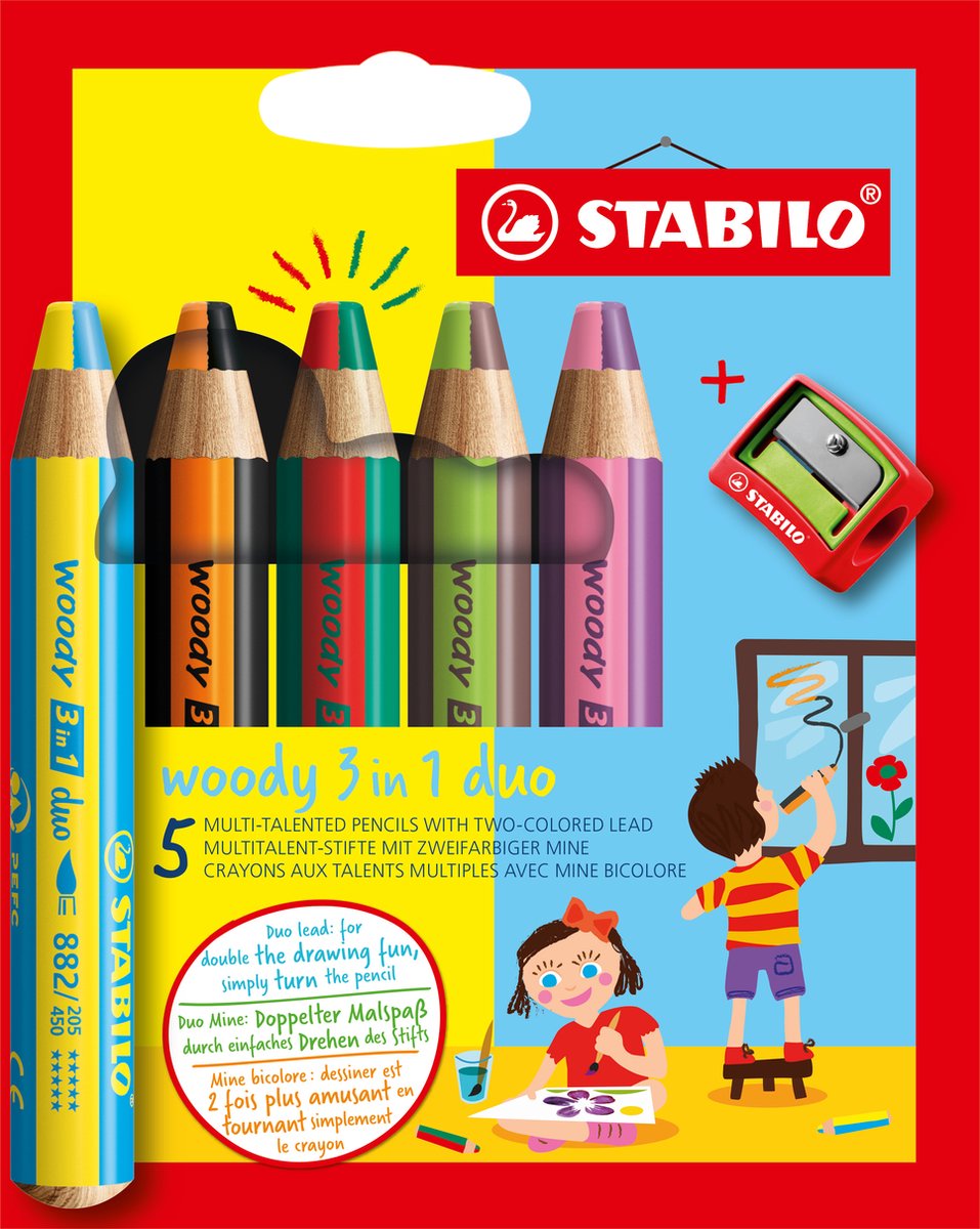 Stabilo Woody 3 in 1 Duo – Multitalent-Buntstift – Set à 5-tlg. + Bleistiftspitzer