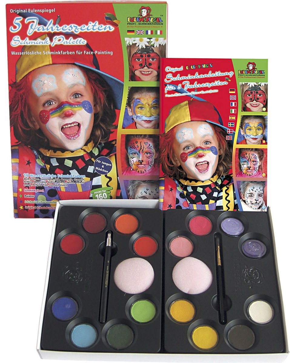 Eulenspiegel Make-up-Set mit Schritt-für-Schritt-Anleitung, verschiedene Farben, 1 Set