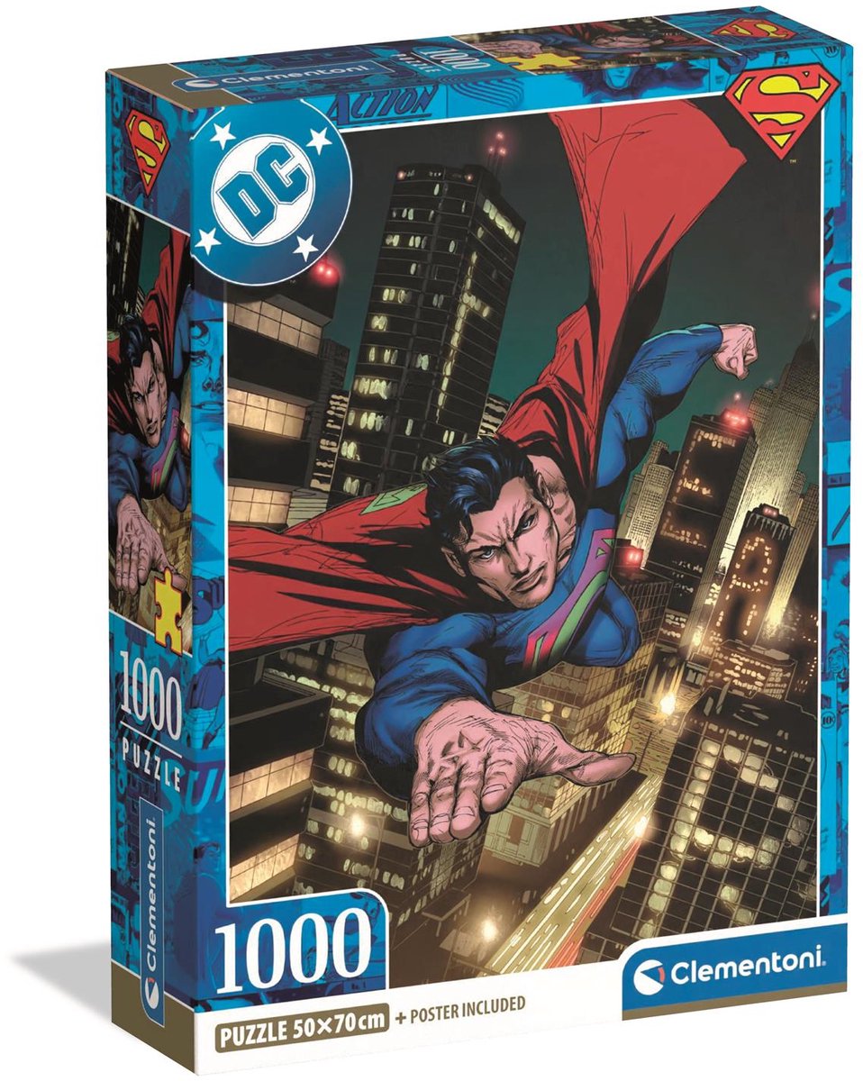 Clementoni - Puzzle - Superman - DC - 1000 Teile - mit Poster - ab 18 Jahren