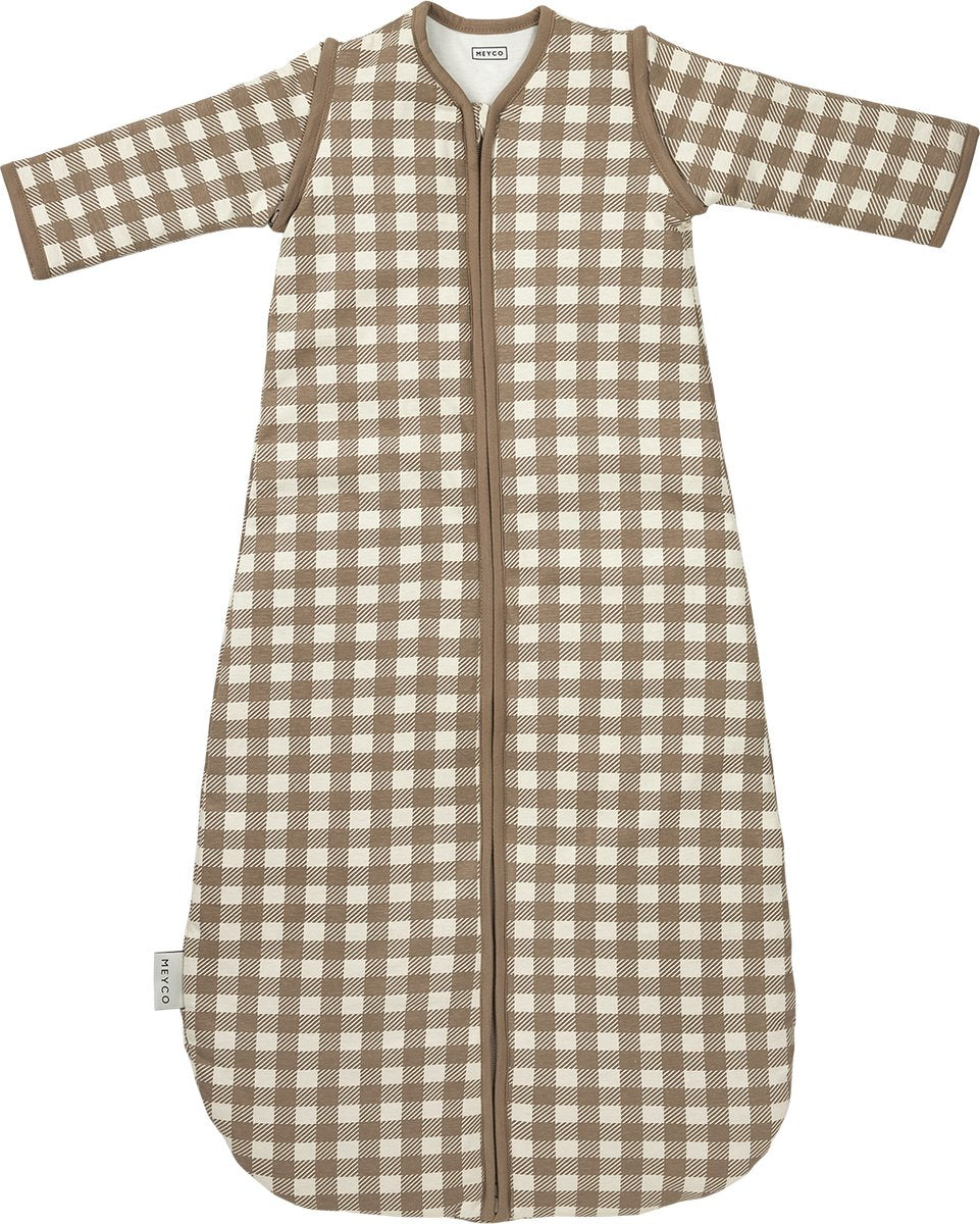 Meyco baby vichy square baby slaapzak met afritsbare mouwen - dark taupe - 70cm - 2.5 tog