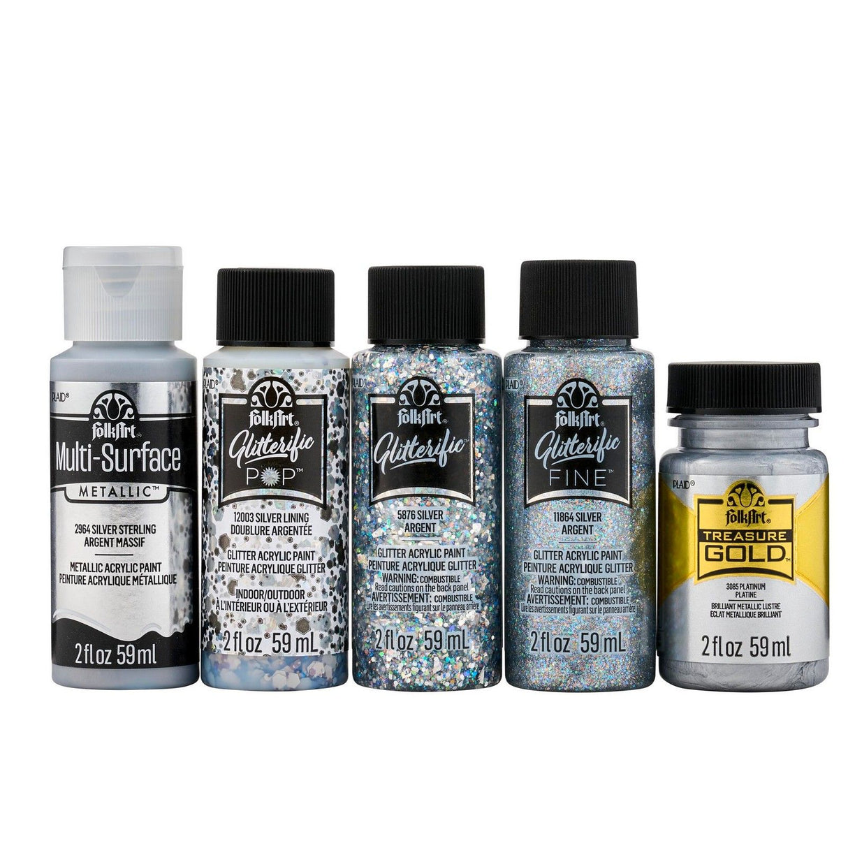 Folkart • Acrylfarben-Farbset, bestes Silbermetallic, 5-tlg
