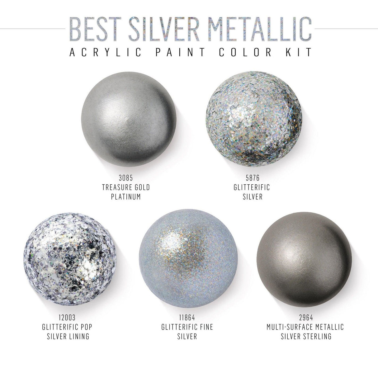 Folkart • Acrylfarben-Farbset, bestes Silbermetallic, 5-tlg
