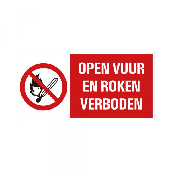 Offenes Feuer- und Rauchverbotsschild – 150 x 300 mm.