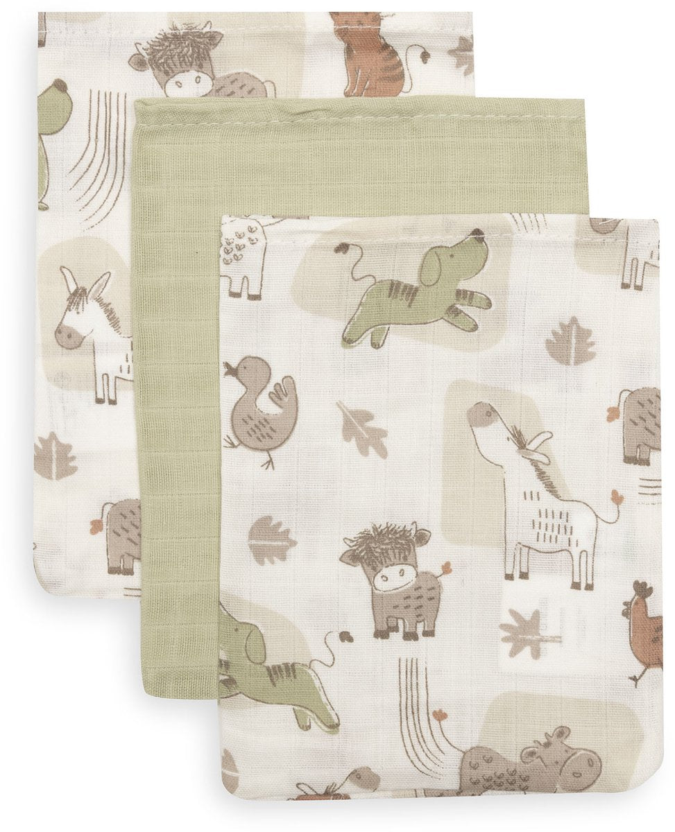 Jollein hydrofiel washandje 15x20cm barn buddies (3pack)