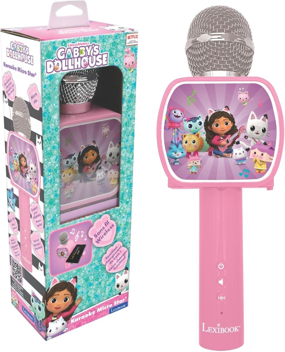 Lexibook Gabby's Dollhouse Kabelloses Mikrofon mit Lautsprecher, Sprachwechsler, ausziehbarem Telefonhalter und Bluetooth-Option