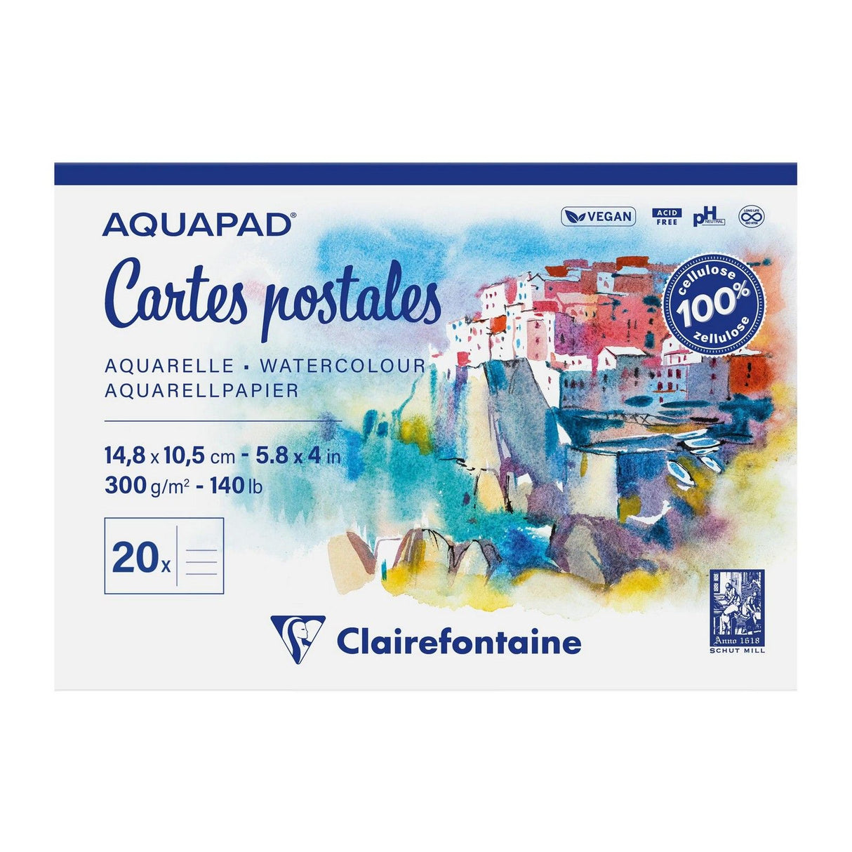 Clairefontaine • Aquapad-Aquarellpapier-Postkarte 300g A6 20x