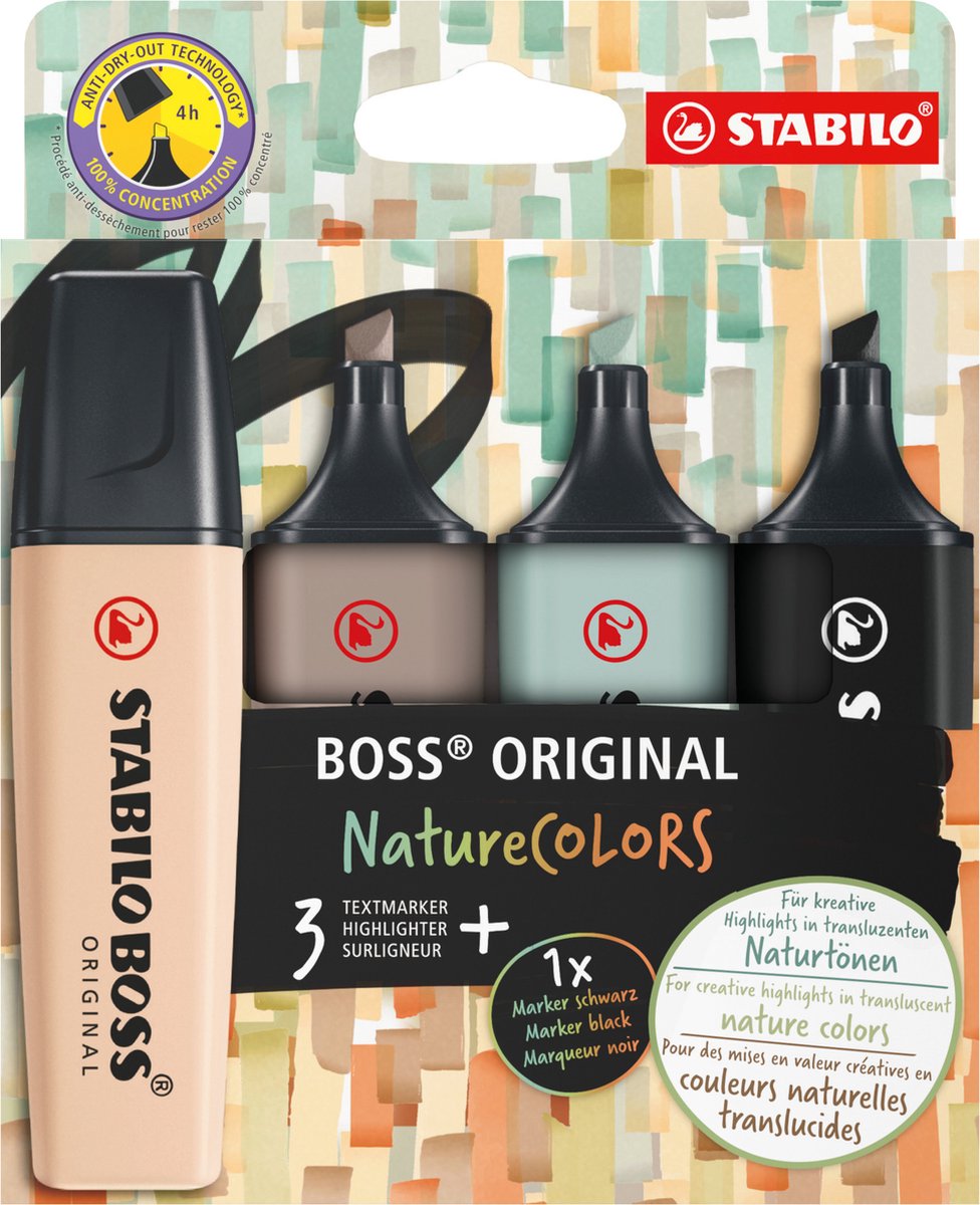 Stabilo Boss Original – Textmarker – Set 4 Stück – Naturfarben