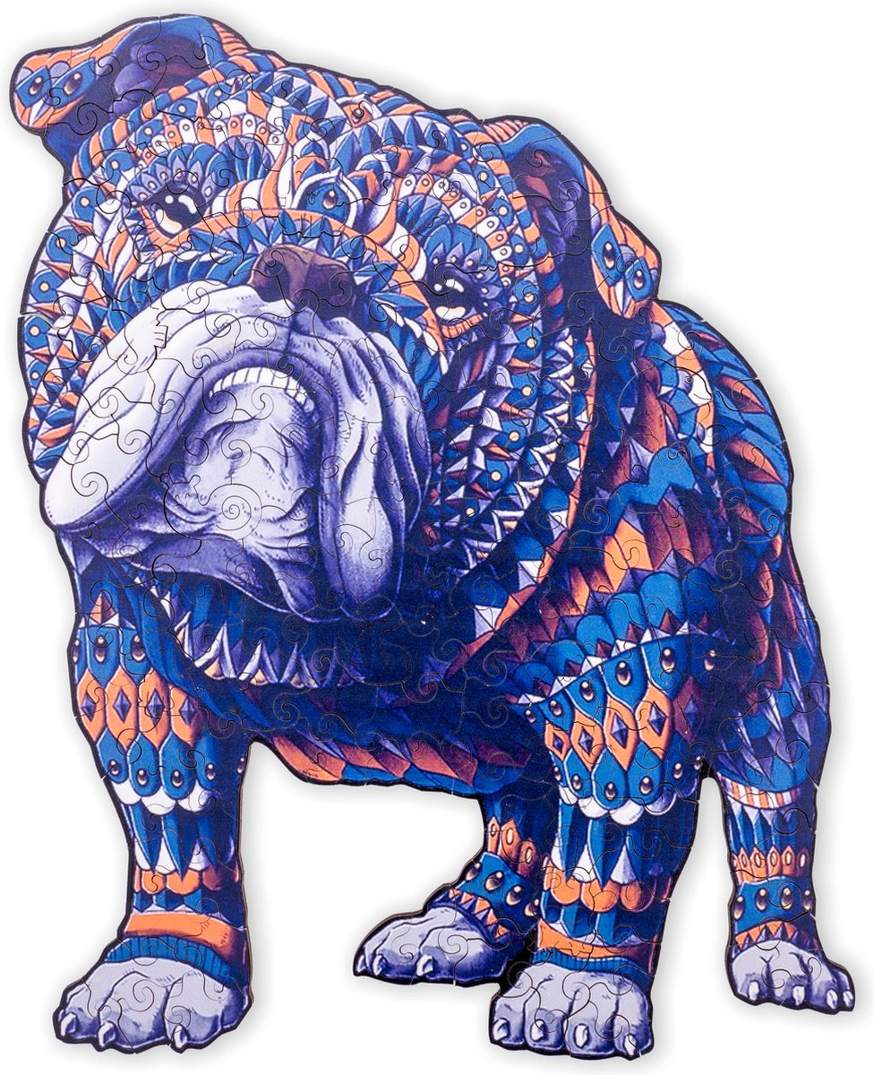 Engelhart houten puzzel bulldog – 159 unieke puzzelstukjes – a3 formaat grote houten legpuzzel – dieren puzzelspel – compact maar uitdagend denkspel – inclusief opbergetui –