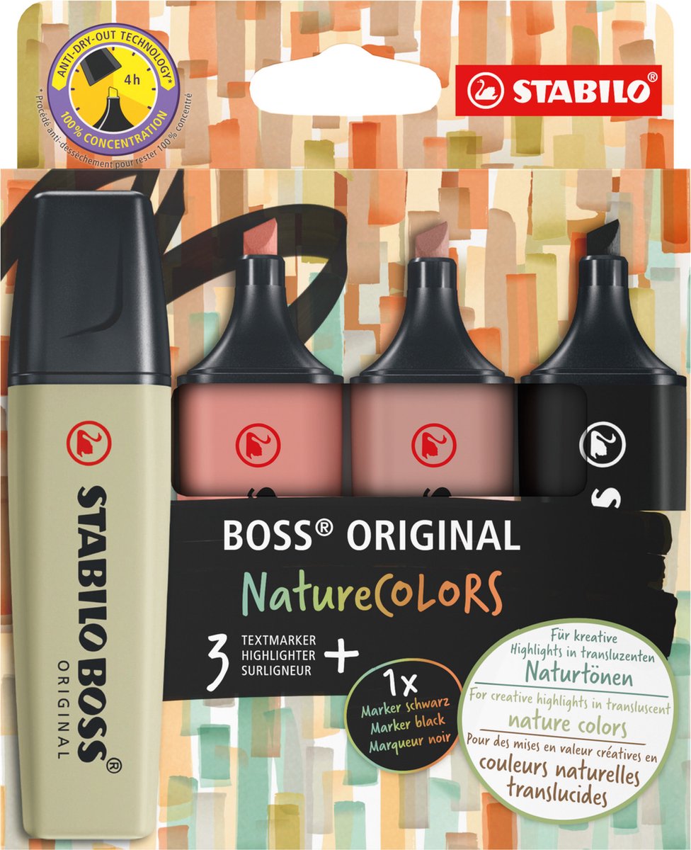 Stabilo Boss Original – Textmarker – Set 4 Stück – Naturfarben