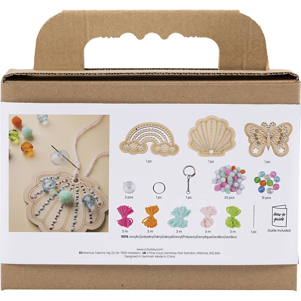Creativ Company Mini-Hobby-Set Stickerei, Schmetterling, Muschel, Regenbogen, verschiedene Farben, 1 Box