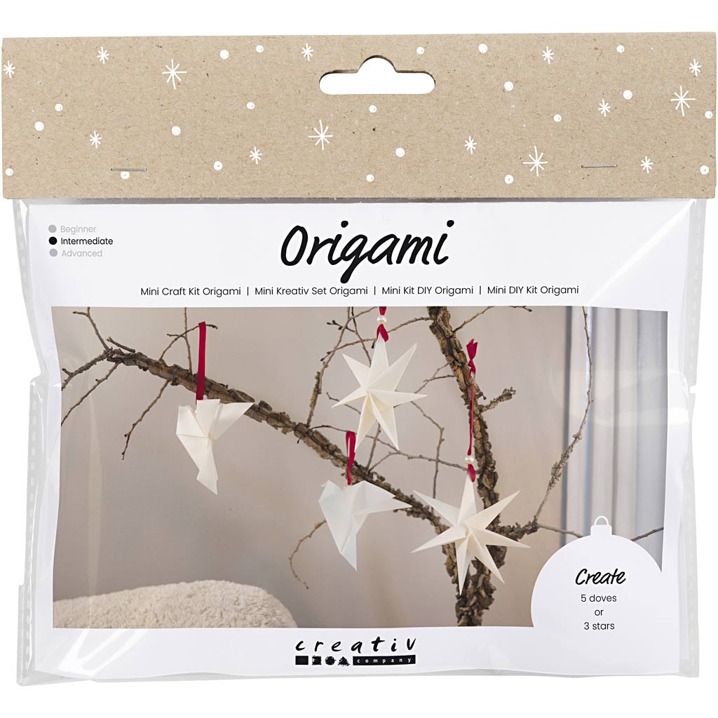 Creativ Company Mini-Hobby-Set Origami, Taubensterne, dunkelrot, gebrochenes Weiß, 1 Box