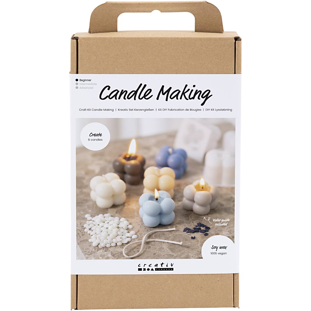 Creativ Company Hobby-Set Kerzenherstellung, Seifenblasen-Sojakerze, Beige, Hellblau, Creme, 1 Box