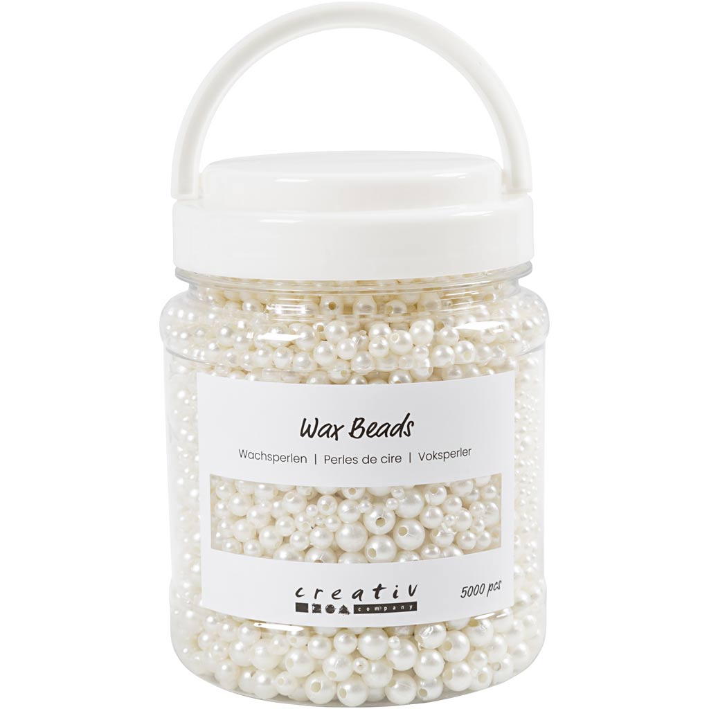 Creativ Company Wachsperlen, D 3-8 mm, Lochgröße 1,3-2,5 mm, ca. 5000, weißes Perlmutt, 430 g, 700 ml 1 Box