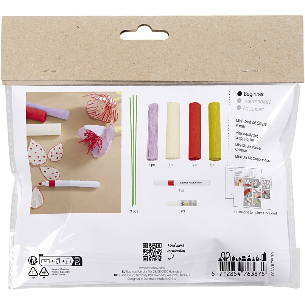 Creativ Company Mini-Hobby-Set Krepppapier, Blumen, Pastellfarben, 1 Box