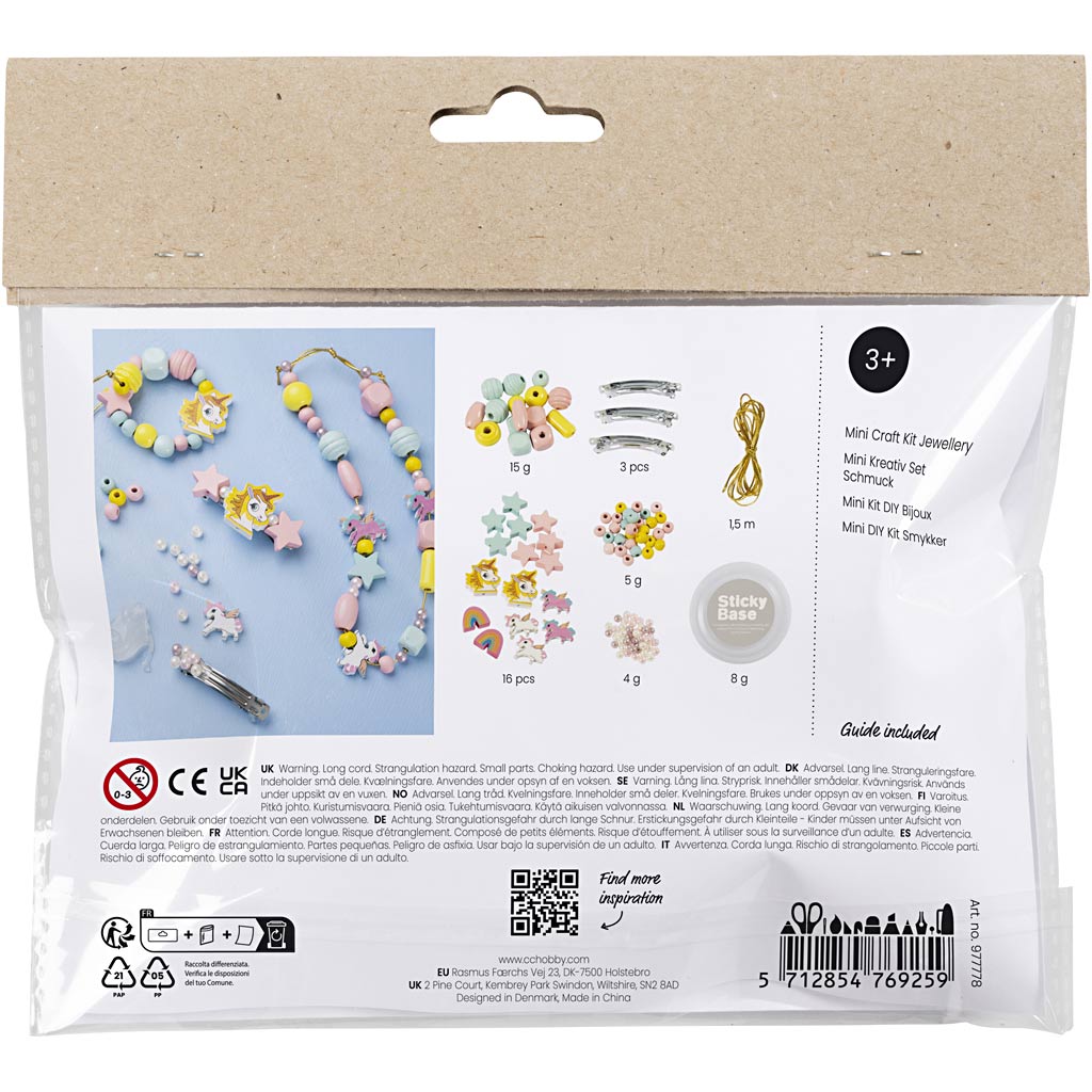Creativ Company Mini-Hobby-Set Schmuck, Halskette, Armbänder, Ohrringe, Hellblau, Hellrot, Gelb, 1 Box