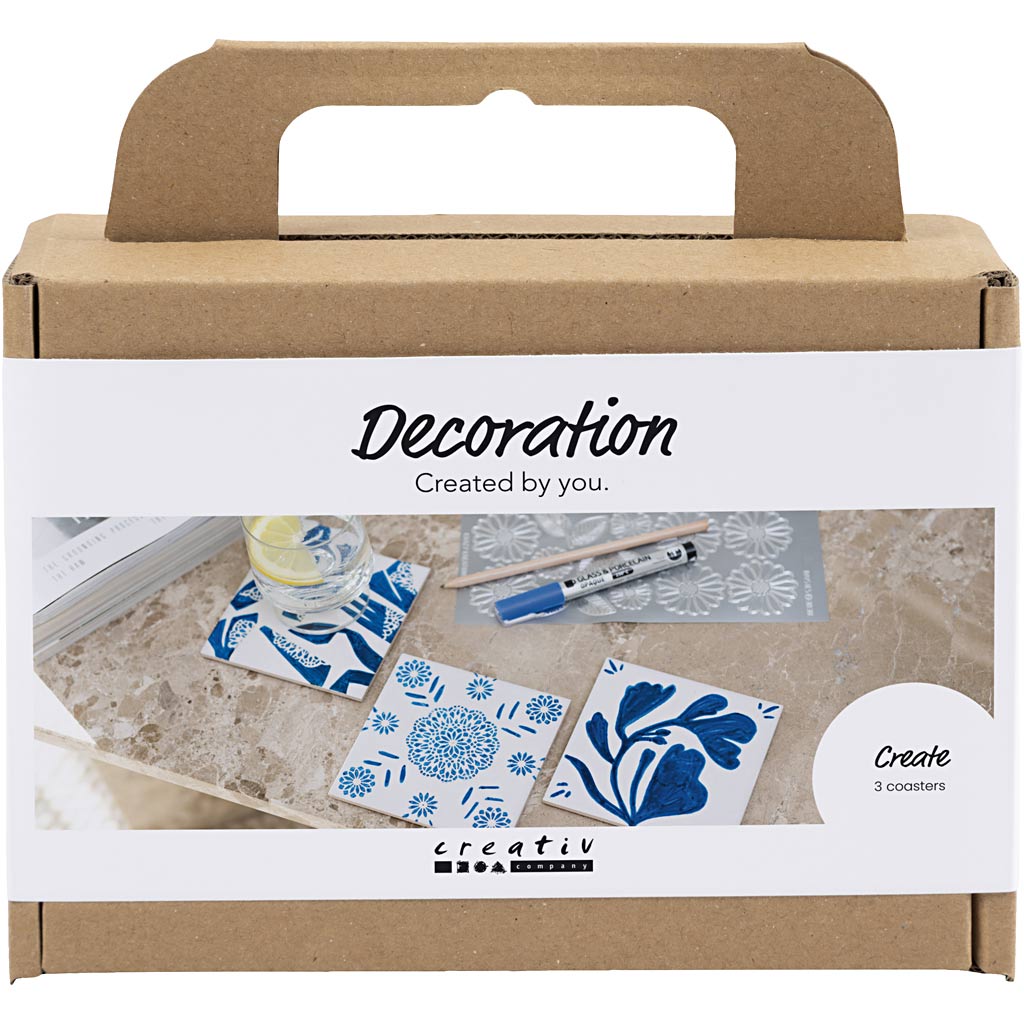 Creativ Company Mini-Hobby-Set Dekoration, Porzellan-Untersetzer, blau, 1 Box