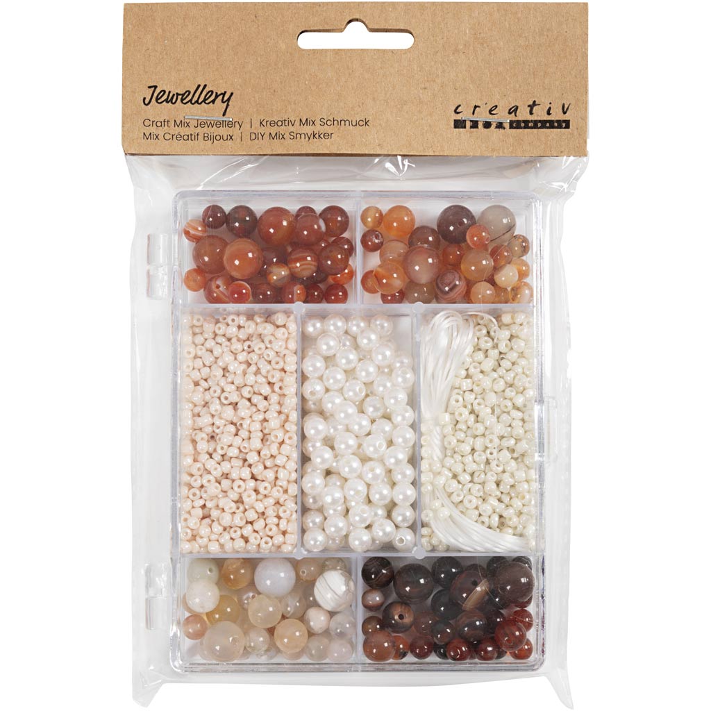 Creativ Company Kreativbox Schmuck, Achate, Größe 2,6-10 mm, Lochgröße 0,8-1,8 mm, ca. 1480 Teile, verschiedene Farben, 1 Box