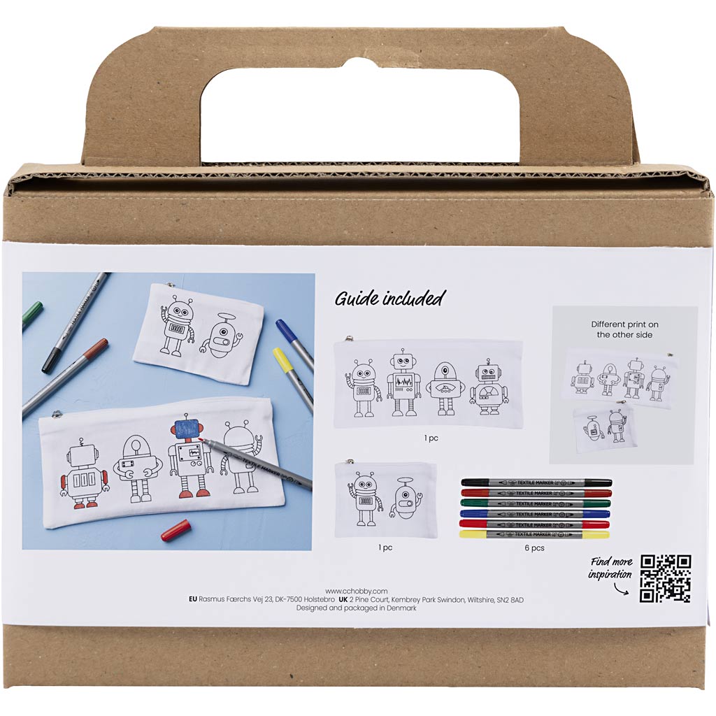Creativ Company Mini-Hobbyset Textildekoration, Roboter, Grundfarben, 1 Box