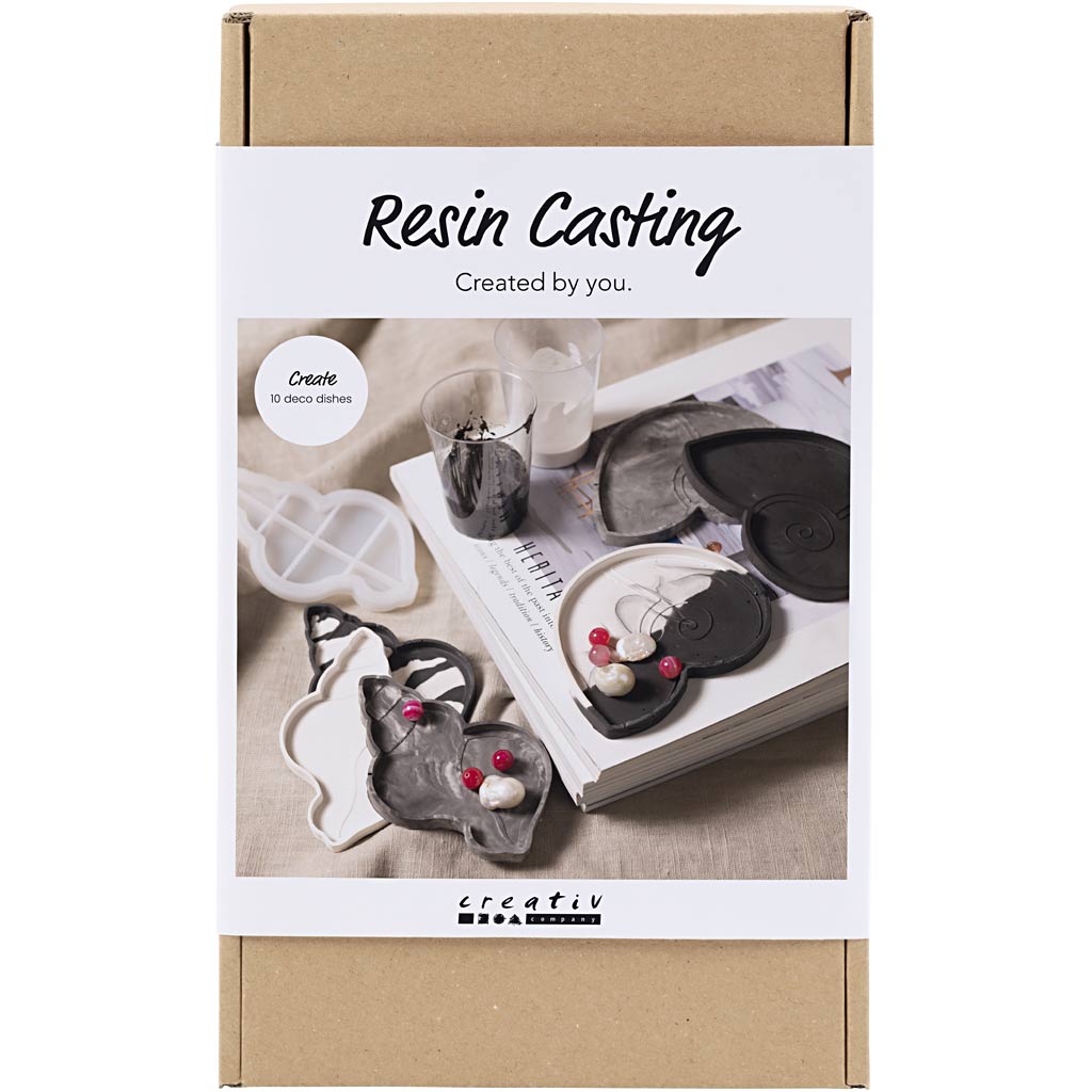 Creativ Company Harzguss-Hobby-Set, Muschelschale, schwarz, weiß, 1 Box