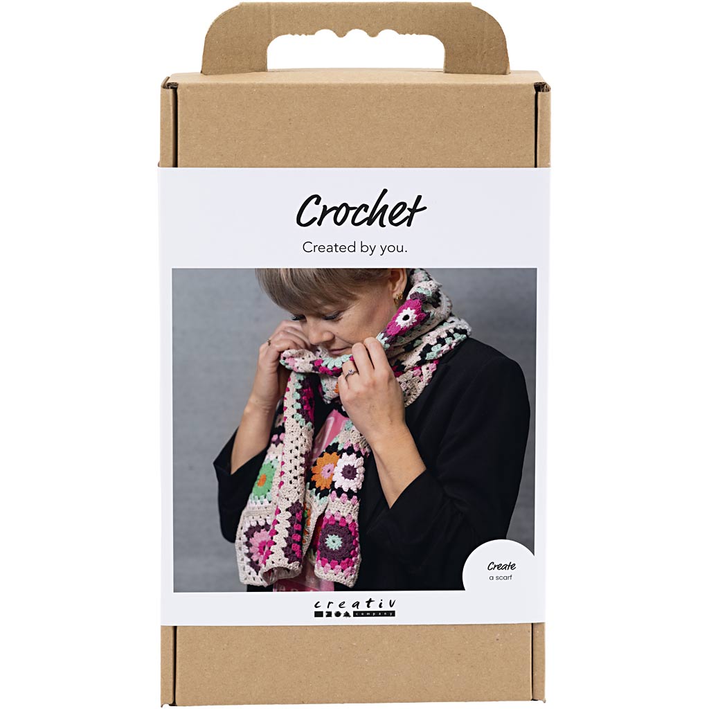 Creativ Company Häkel-Hobby-Set, Schal, Creme, warme Farben, 1 Box