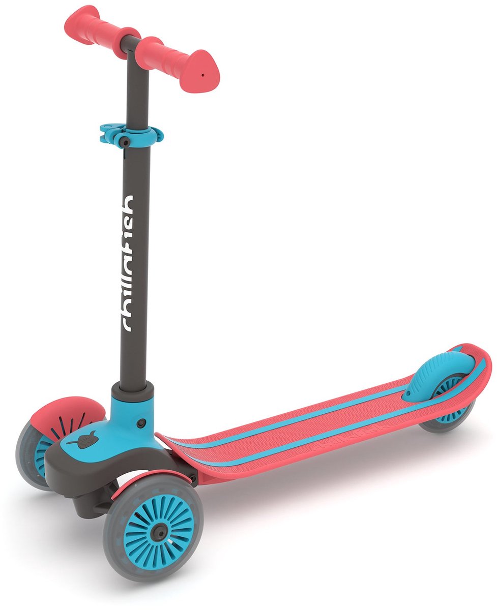 Chillafish Kinderroller 3 Jahre mit drei Rädern – rot blau – leichter Roller mit abnehmbarem Lenker und Fußbremse – höhenverstellbar – zum Lenken geneigt – extra Griffe – Modell Scotti