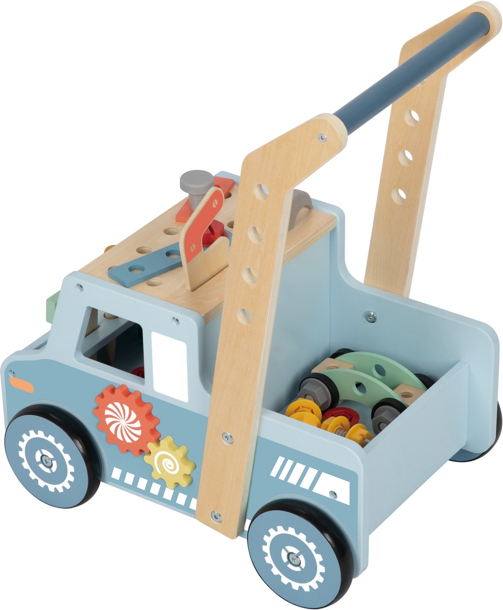 Tooky Spielzeug-Handwerkerwagen aus Holz – Werkzeug-Werkbankauto | inklusive Zubehör | Gehhilfe ab 12 Monaten | Lernspielzeug aus Holz für Kleinkinder